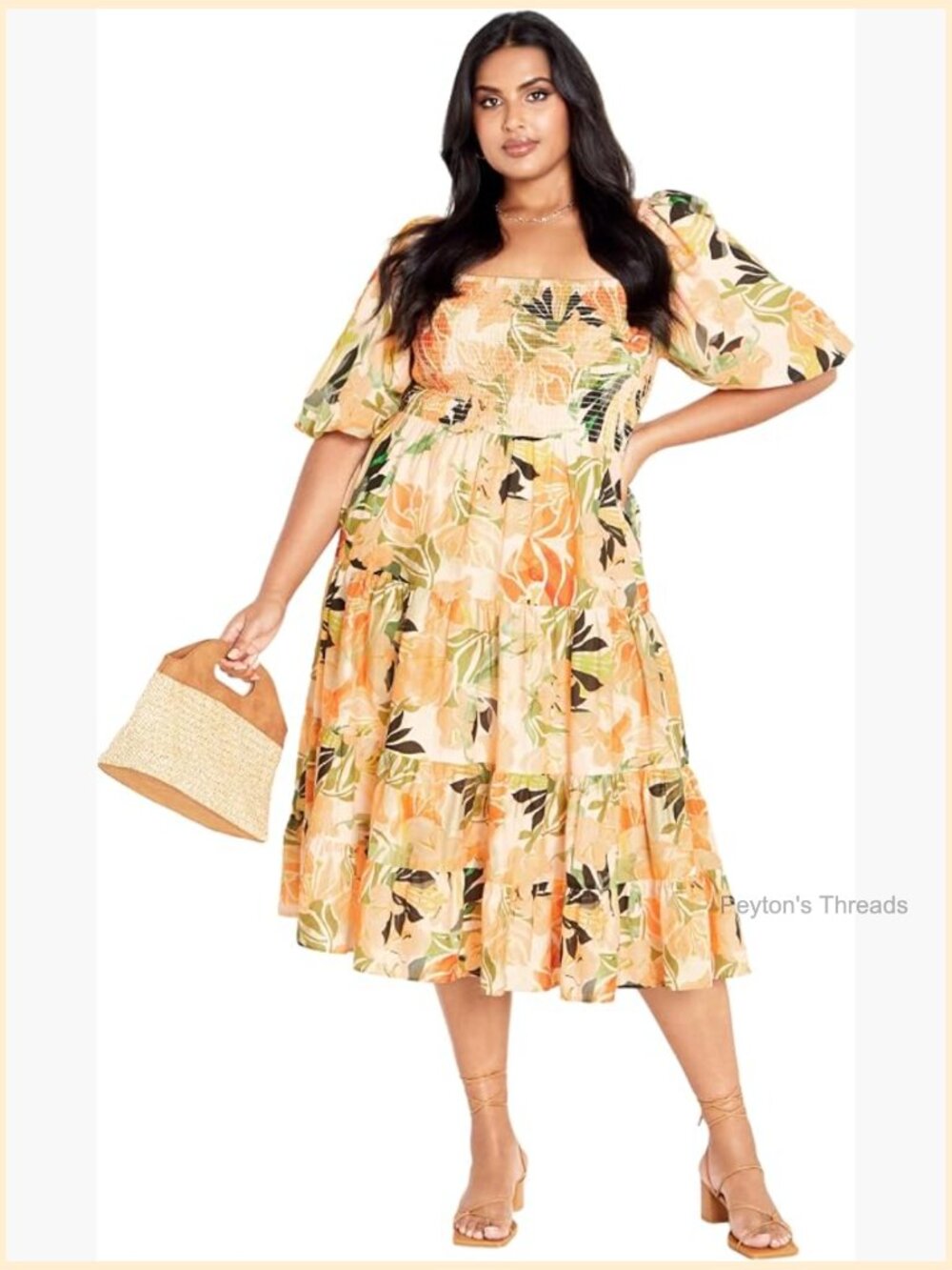 Plus Size Cotton Tiered Maxi Dress with Puff Sleeves
